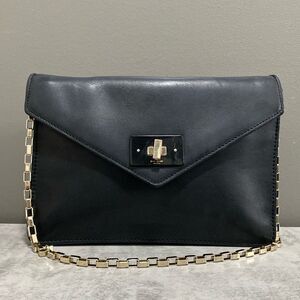 Kate Spade Black Leather Silver Chain Clutch Purse/ Handbag